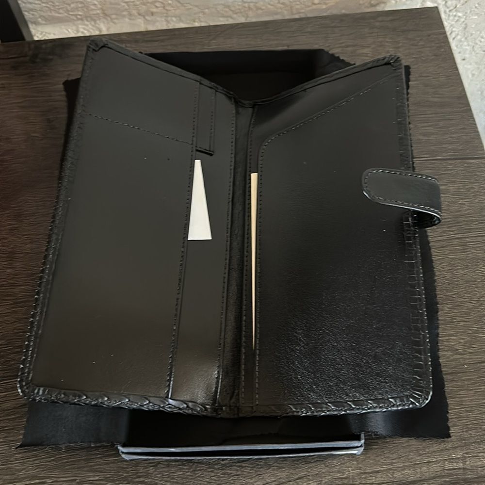 Raika Black Leather Passport Holder Snap Closure Travel Wallet Case